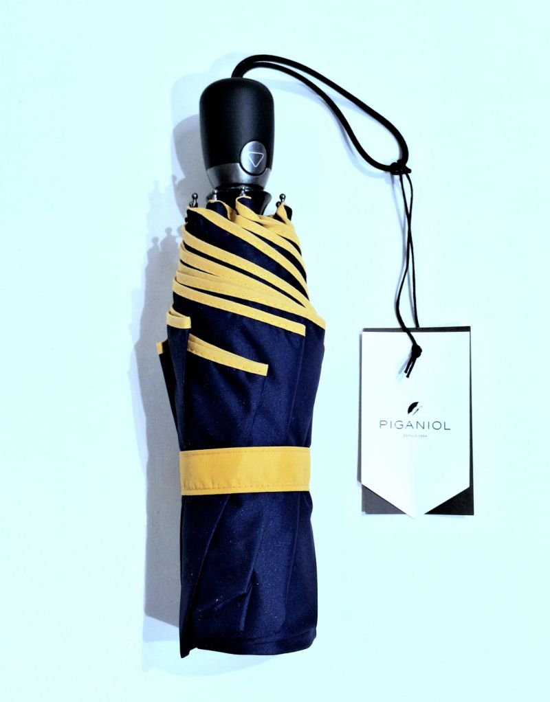 Mini parapluie pliant automatique uni bleu biais orangé français de qualité - léger & solide