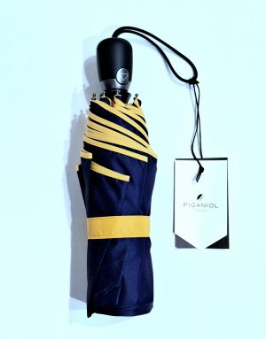 Mini parapluie pliant automatique uni bleu biais orangé français de qualité - léger & solide
