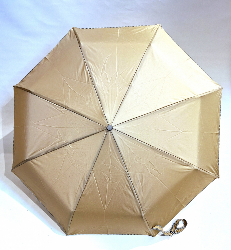 Mini parapluie pliant automatique uni beige biais rayé d'Aurillac de qualité - léger & solide