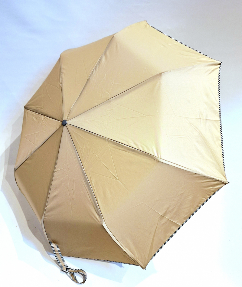 Mini parapluie pliant automatique uni beige biais rayé d'Aurillac de qualité - léger & solide