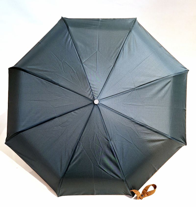 Mini parapluie pliant automatique uni kaki foncé biais marron d'Aurillac - léger et solide