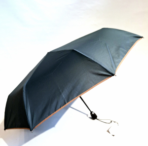 Mini parapluie pliant automatique uni kaki foncé biais marron d'Aurillac - léger et solide