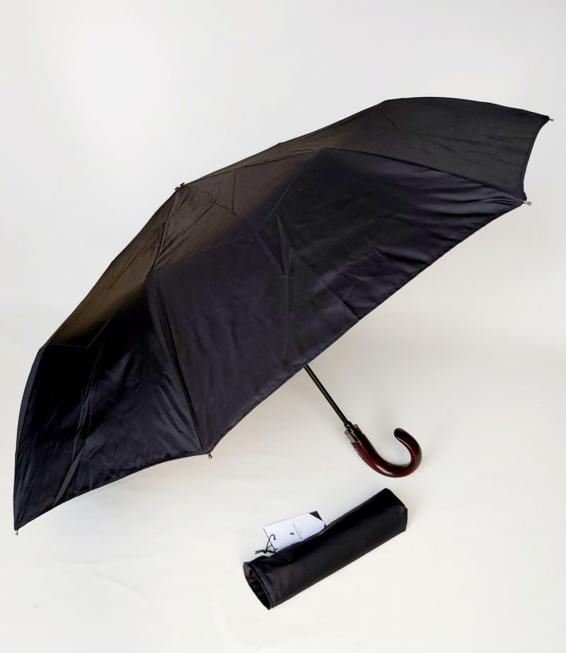 Mini parapluie pliant automatique noir pg coube bois Piganiol, élégant et solide