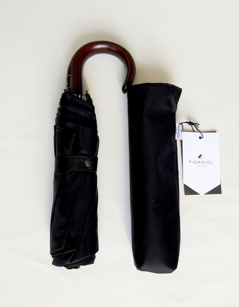 Mini parapluie pliant automatique noir pg coube bois Piganiol - élégant et solide