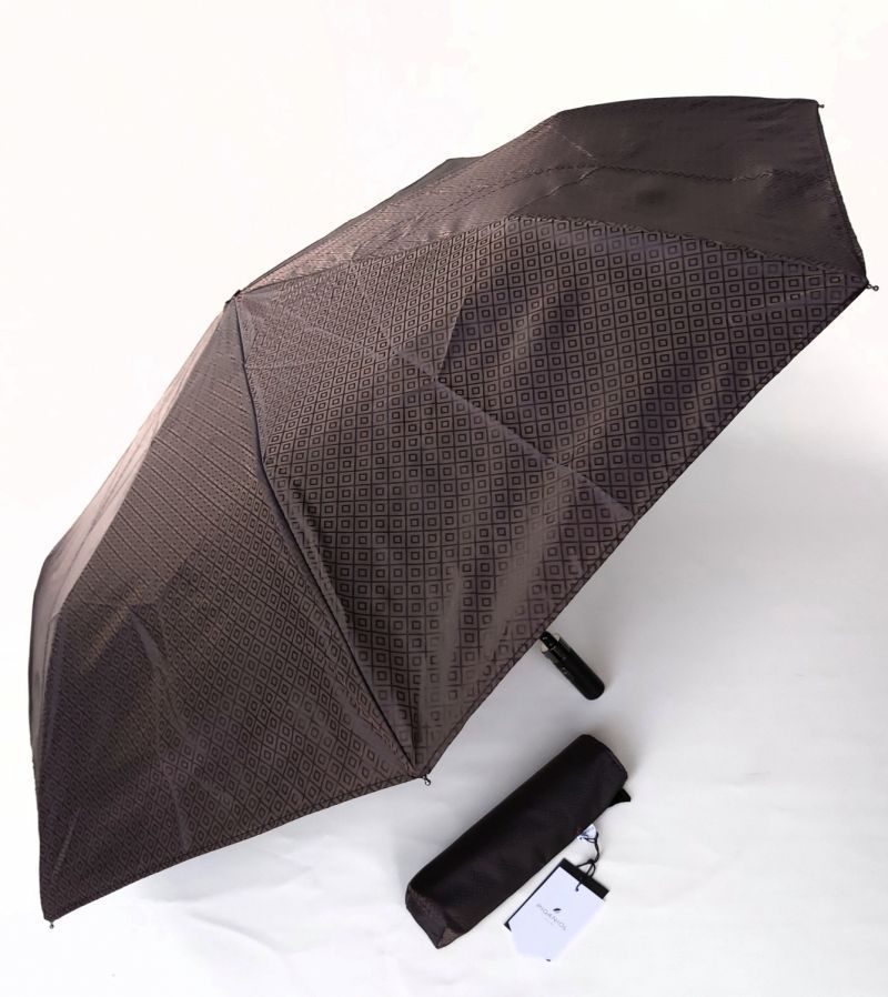 Mini parapluie d'homme pliant automatique marron imprimé losange d'Aurillac léger et solide