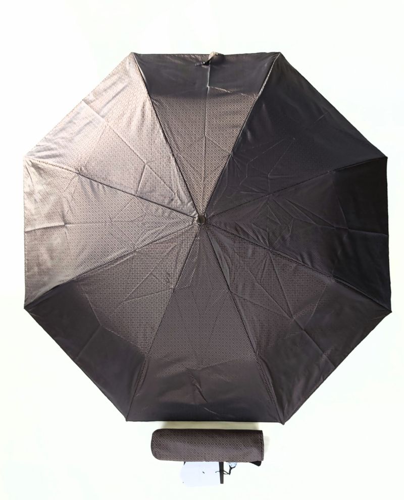 Mini parapluie d'homme pliant automatique marron imprimé losange d'Aurillac léger et solide