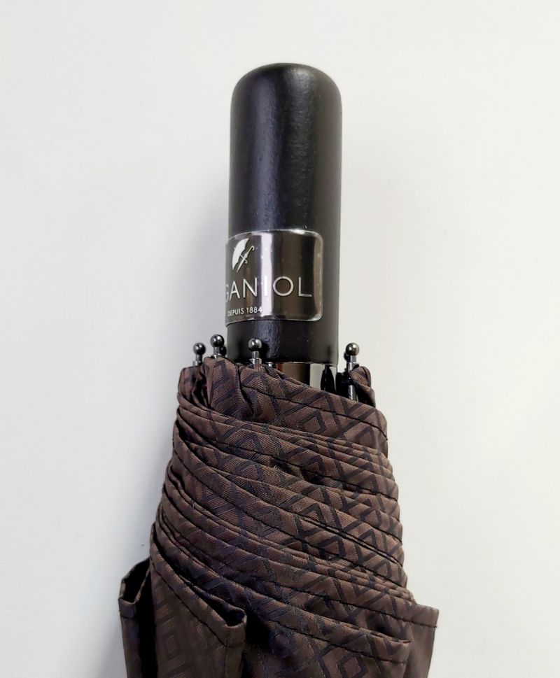 Mini parapluie d'homme pliant automatique marron imprimé losange d'Aurillac léger et solide