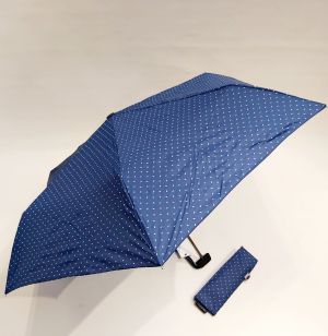  Parapluie mini extra plat pliable manuel bleu marine & blanc a pois Doppler- super fin léger et solide