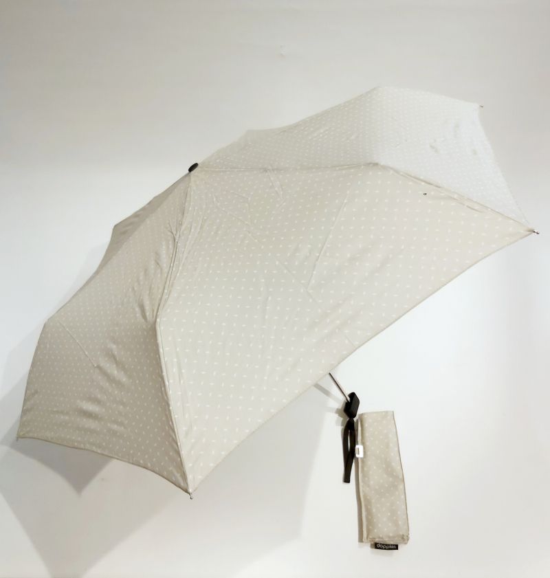  Parapluie mini extra plat manuel beige & blanc imprimé Doppler - super fin léger 190g & solide