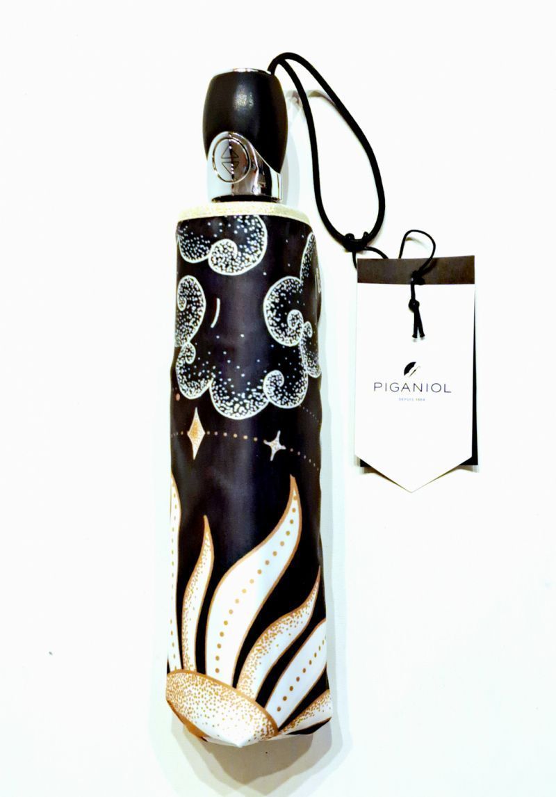 Mini parapluie pliant open close noir & doré à motif Astral / Piganiol - Original & français
