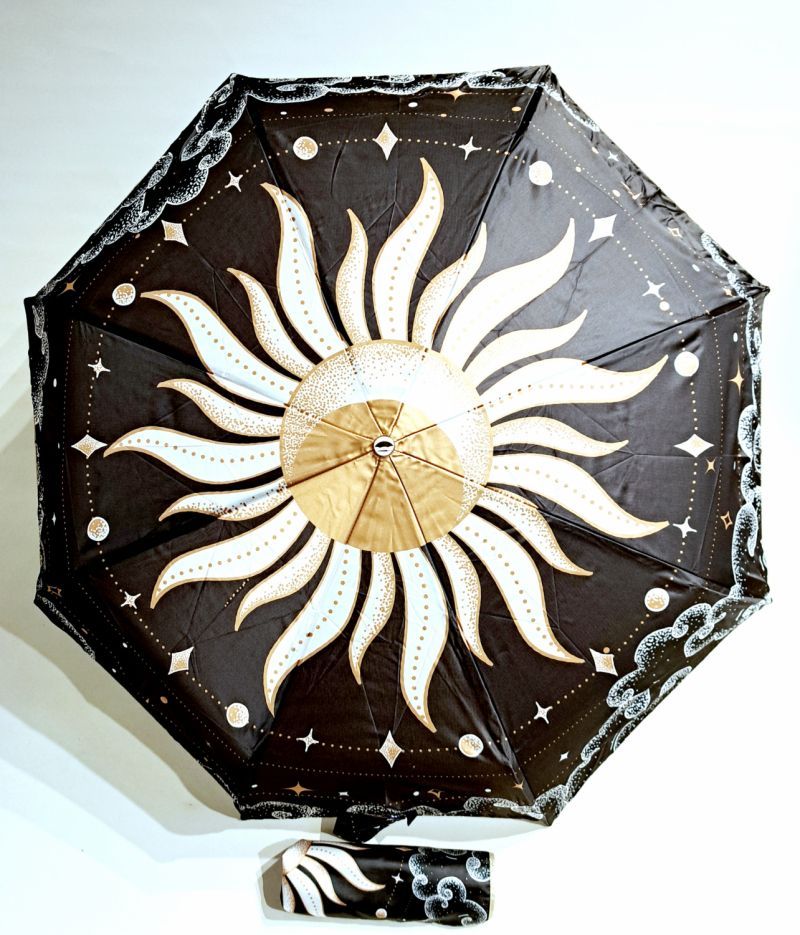 Mini parapluie pliant open close noir & doré à motif Astral / Piganiol - Original & français