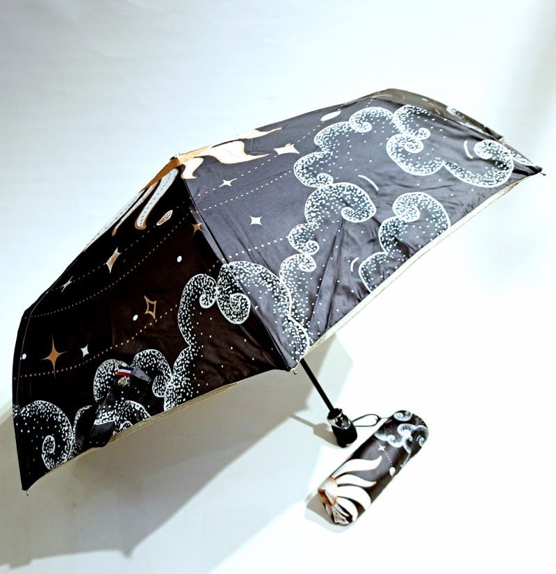 Mini parapluie pliant open close noir & doré à motif Astral / Piganiol - Original & français