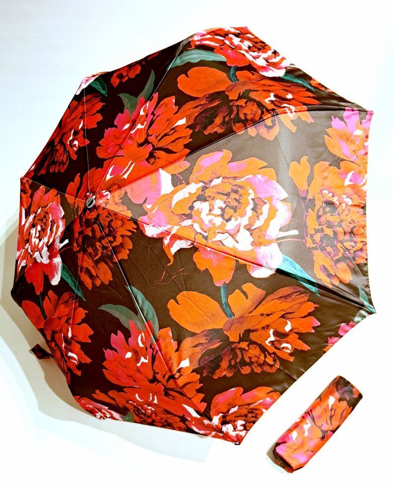 Mini parapluie pliant Baroque rouge open close imprimé roses DIVA - Piganiol - léger & solide