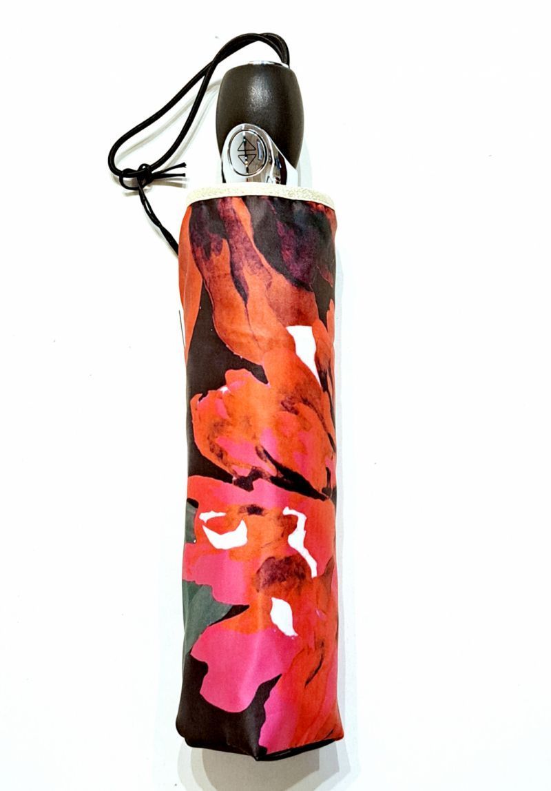 Mini parapluie pliant Baroque rouge open close imprimé roses DIVA - Piganiol - léger & solide