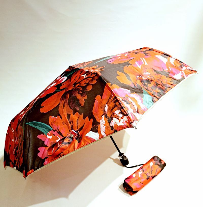 Mini parapluie pliant Baroque rouge open close imprimé roses DIVA - Piganiol - léger & solide