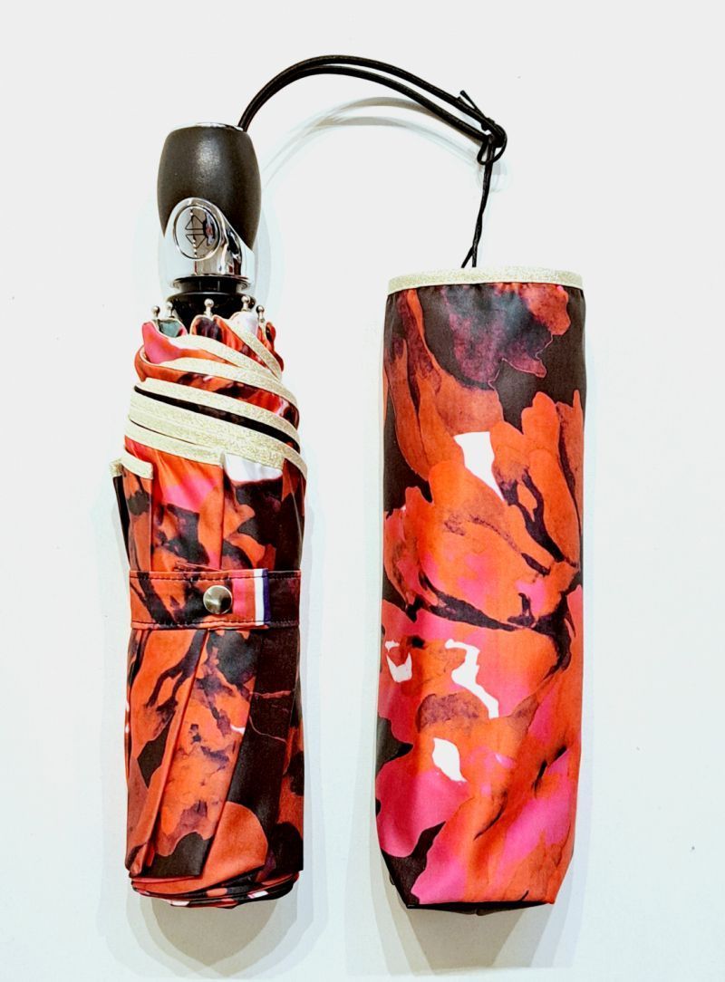 Mini parapluie pliant Baroque rouge open close imprimé roses DIVA - Piganiol - léger & solide