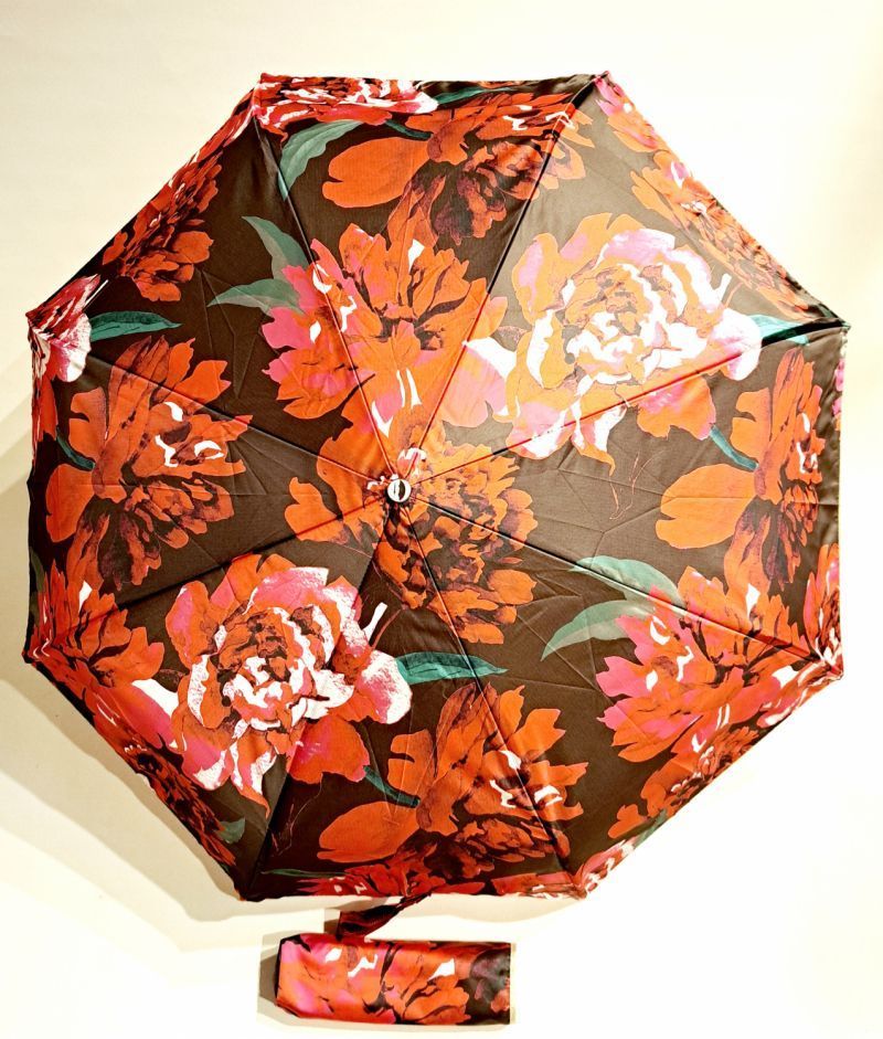 Mini parapluie pliant Baroque rouge open close imprimé roses DIVA - Piganiol - léger & solide