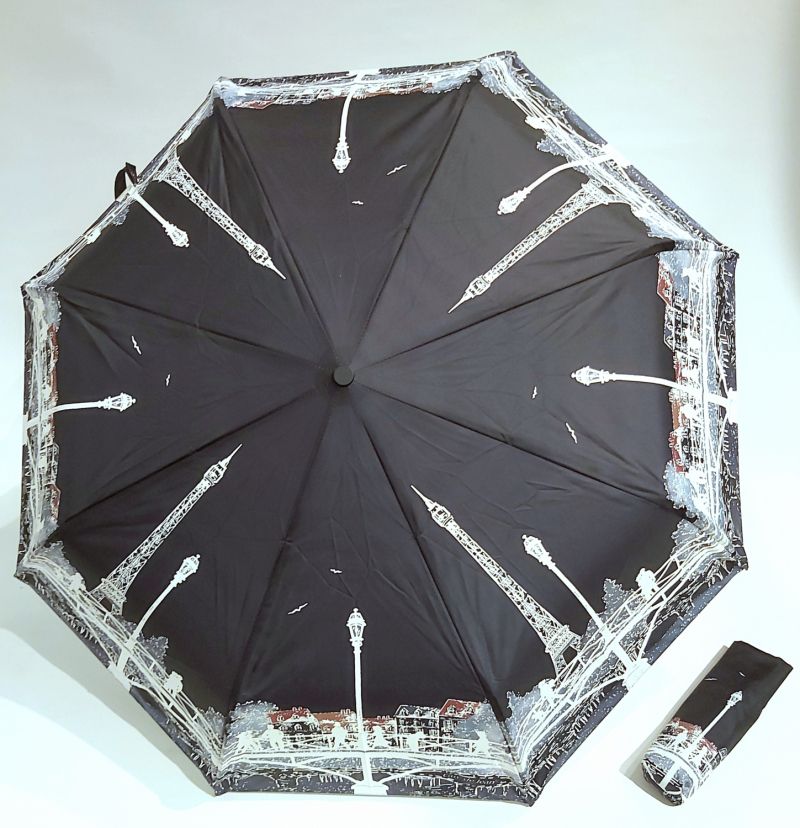 NEW: Parapluie pliant noir open close à motif Pont des arts Paris la nuit, léger & solide