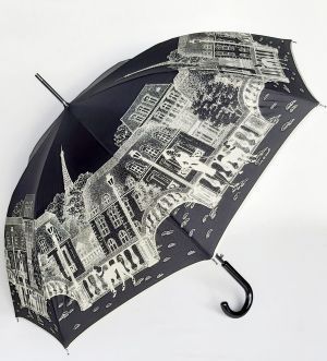 Parapluie long automatique noir imprimé la Parisienne & jardin Guy de Jean, léger et solide