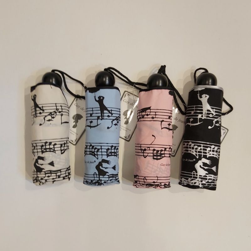 Micro parapluie de poche pliant rose notes de musique Guy de Jean, résistant et français