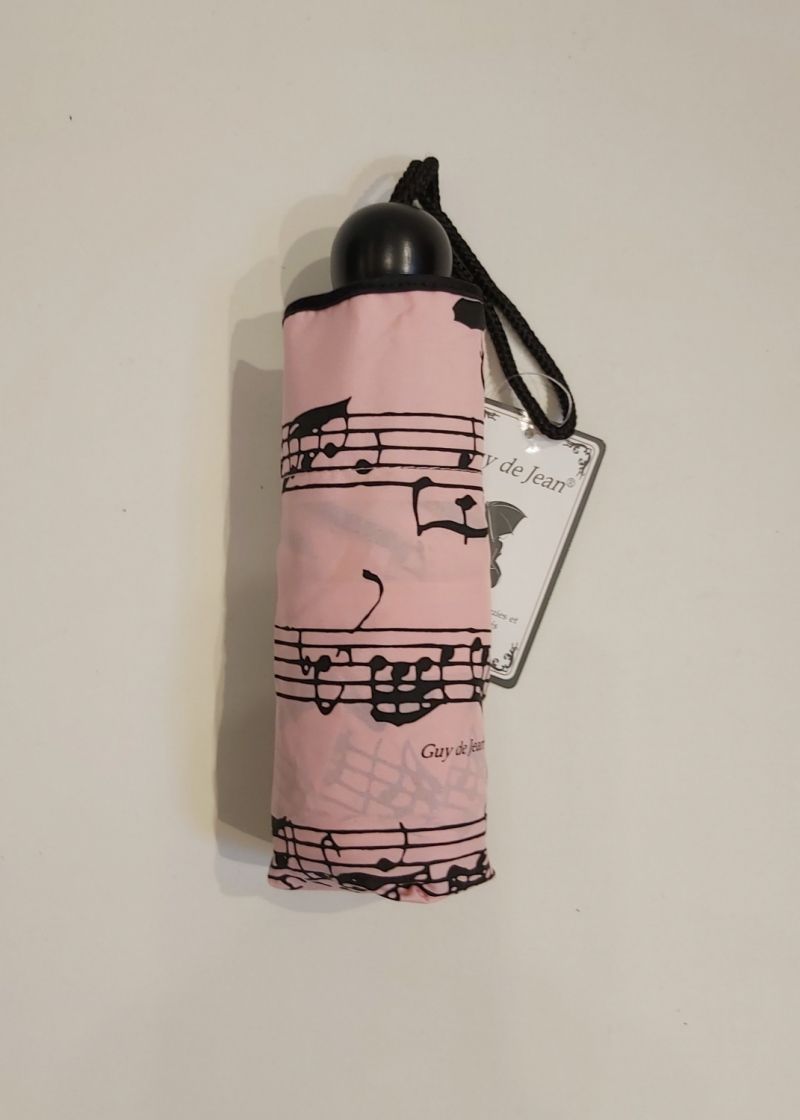 Micro parapluie de poche pliant rose notes de musique Guy de Jean, résistant et français