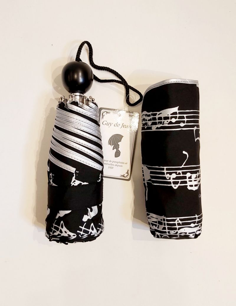 Micro parapluie de poche pliant noir notes de musique argentées Guy de Jean, résistant et français