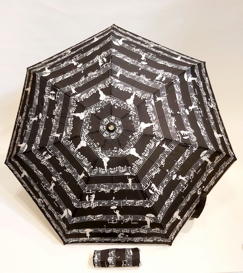 Micro parapluie de poche pliant noir notes de musique argentées Guy de Jean, résistant et français