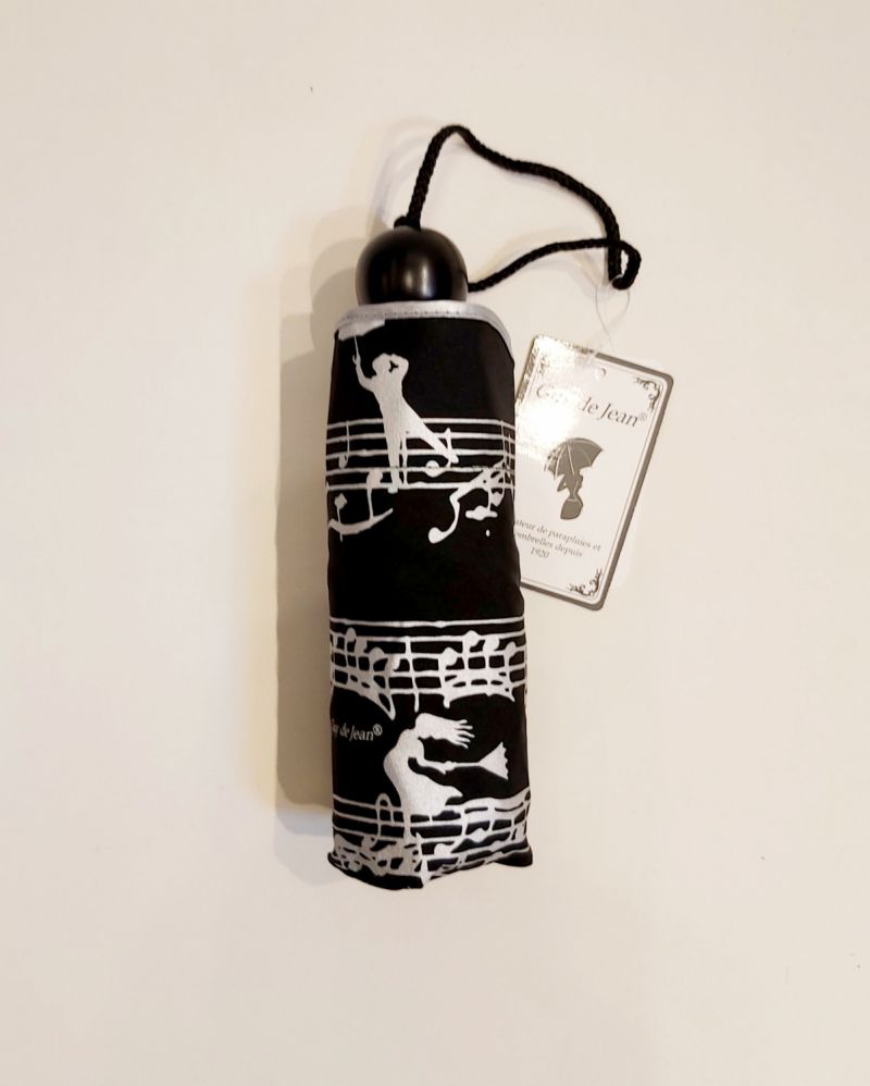 Micro parapluie de poche pliant noir notes de musique argentées Guy de Jean, résistant et français