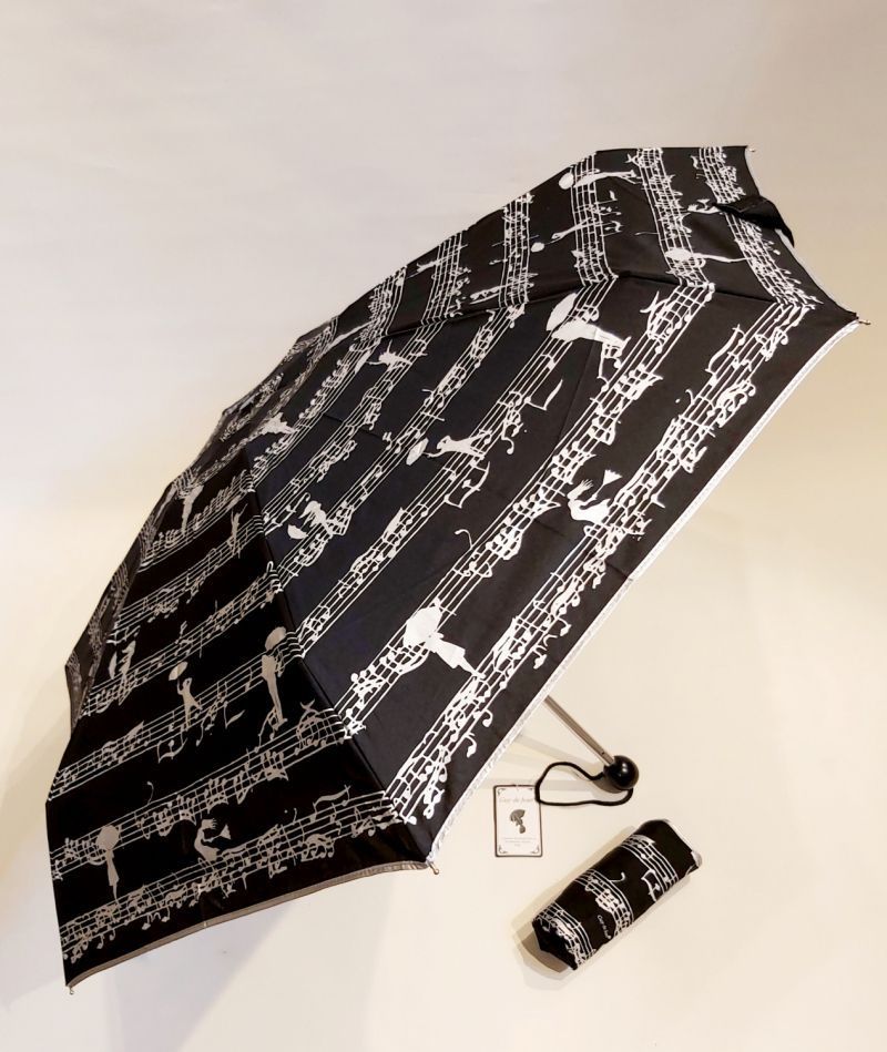 Micro parapluie de poche pliant noir notes de musique argentées Guy de Jean, résistant et français