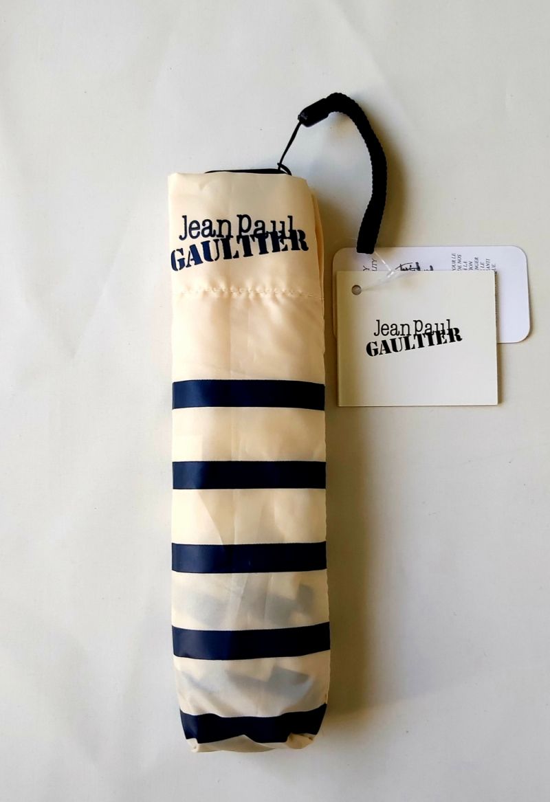 Mini parapluie extra plat Jean Paul Gaultier ivoire marinière, Super léger 90 g & français