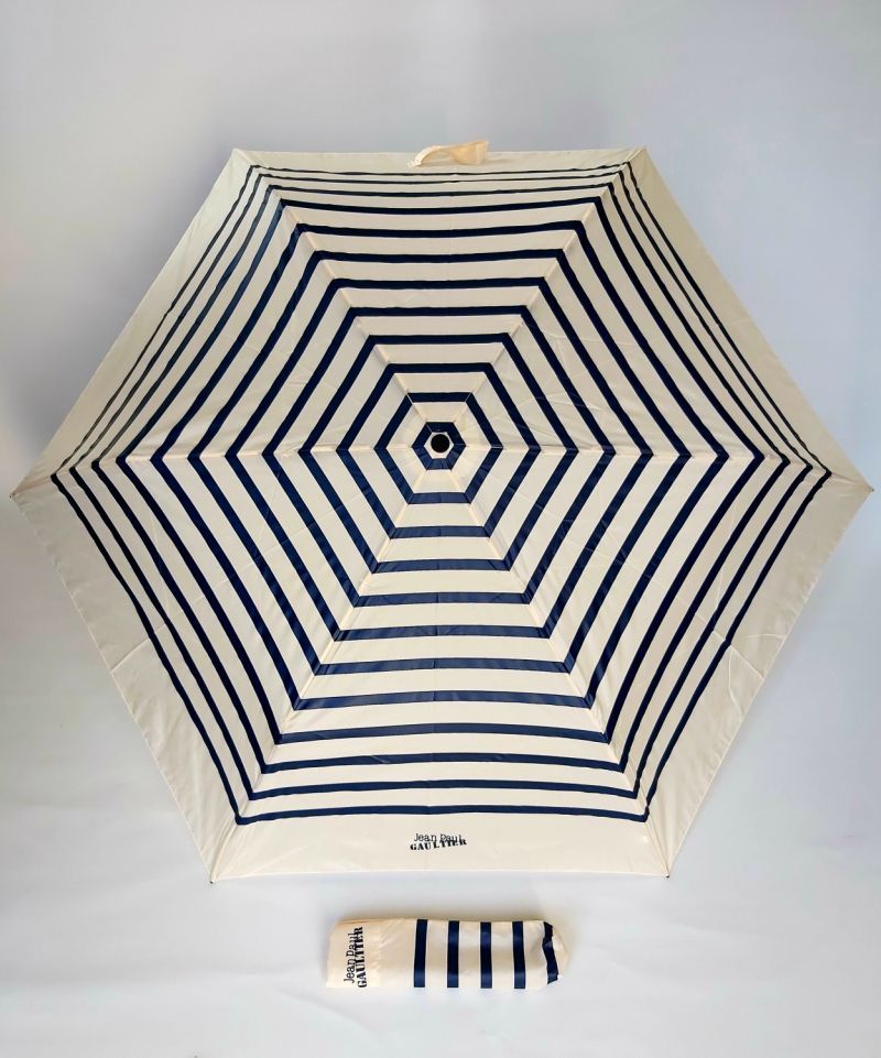 Mini parapluie extra plat Jean Paul Gaultier ivoire marinière, Super léger 90 g & français