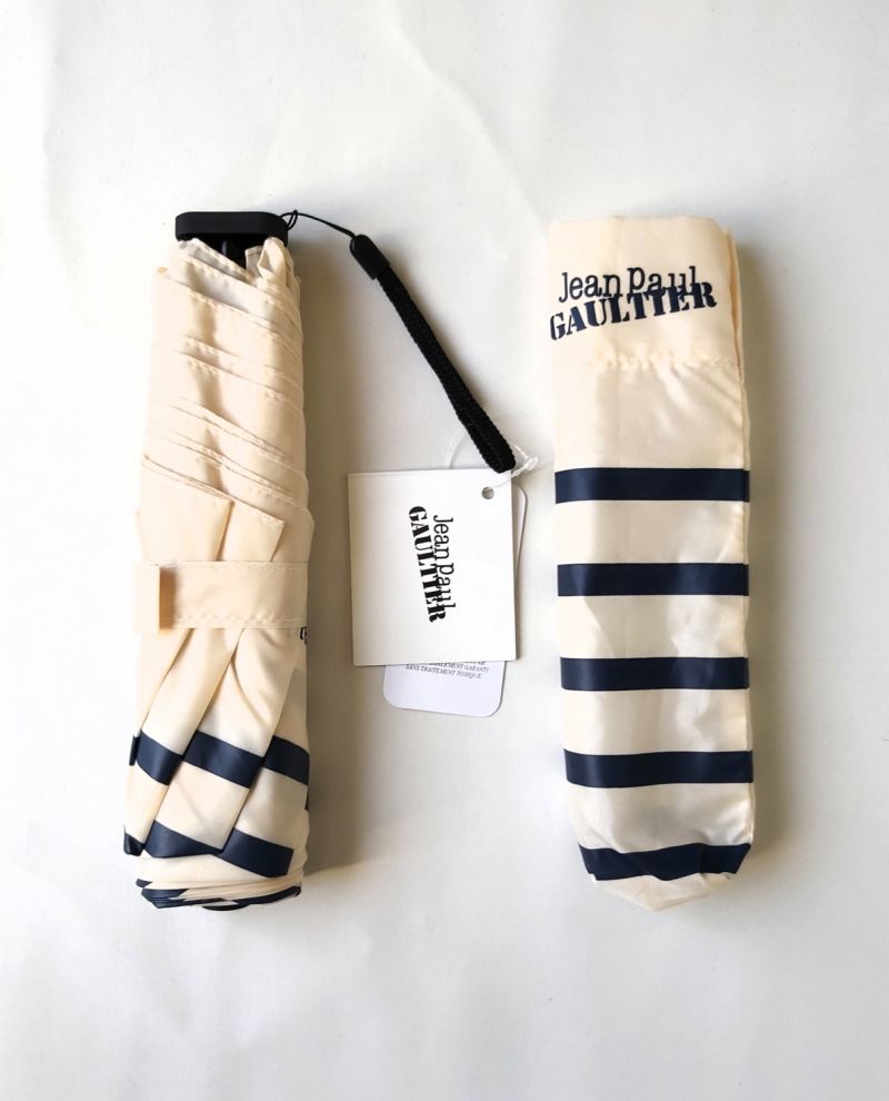 Mini parapluie extra plat Jean Paul Gaultier ivoire marinière, Super léger 90 g & français