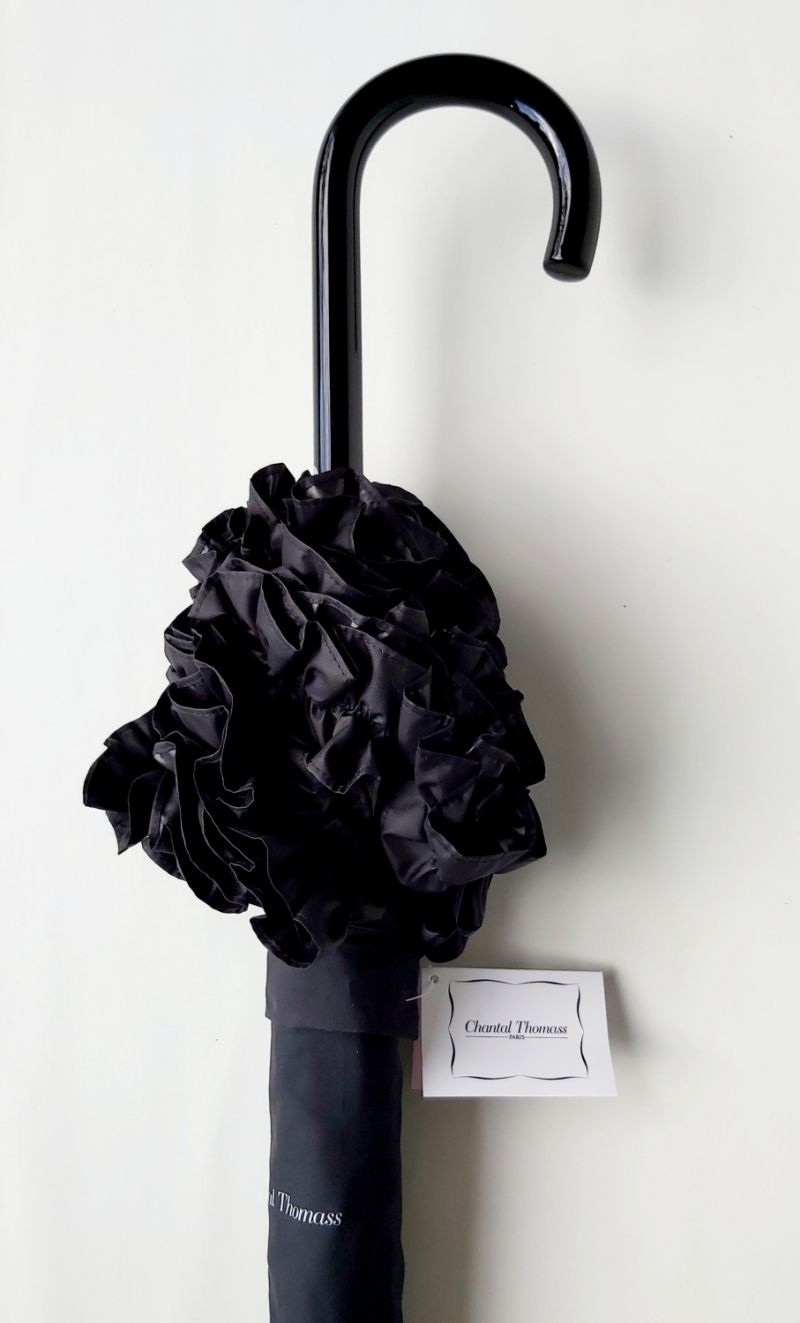 Parapluie élégant long automatique pure noir à volant - Grand 105 cm & résistant