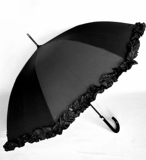 Parapluie Chantal Thomass long automatique noir à volant, Grand 105 cm & résistant