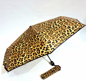 Mini parapluie pliant open close marron & noir léopard P.Cardin - grand & solide