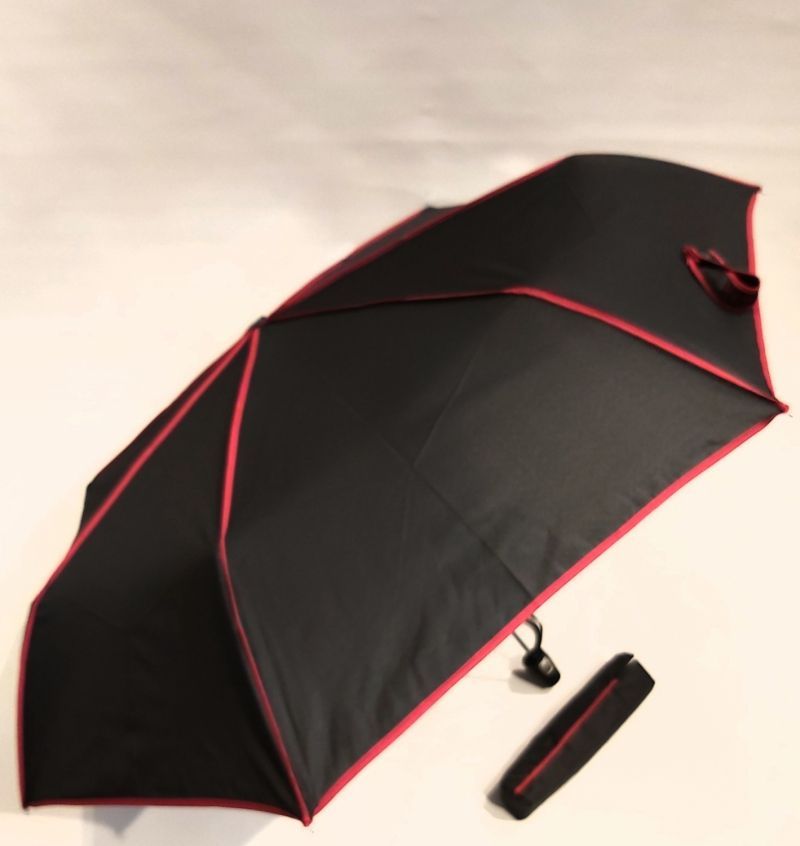 Mini parapluie extra fin pliant open close noir & rouge Signature P.Cardin, Slim léger 260g & solide