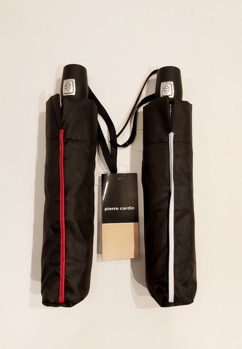 Mini parapluie extra fin pliant open close noir & rouge Signature P.Cardin, Slim léger 260g & solide
