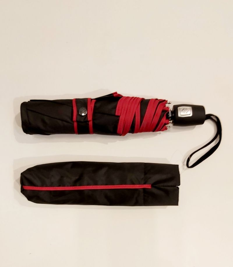 Mini parapluie extra fin pliant open close noir & rouge Signature P.Cardin, Slim léger 260g & solide