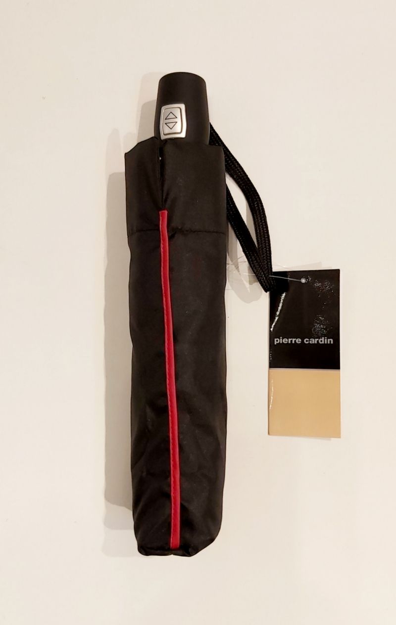 Mini parapluie extra fin pliant open close noir & rouge Signature P.Cardin, Slim léger 260g & solide