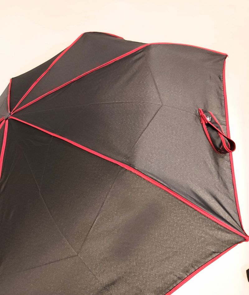 Mini parapluie extra fin pliant open close noir & rouge Signature P.Cardin, Slim léger 260g & solide