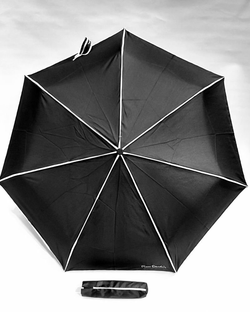 Mini parapluie extra fin pliant open close noir & blanc Signature P.Cardin - le Slim léger 250g & solide