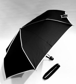 Mini parapluie extra fin pliant open close noir & blanc Signature P.Cardin - le Slim léger 250g & solide