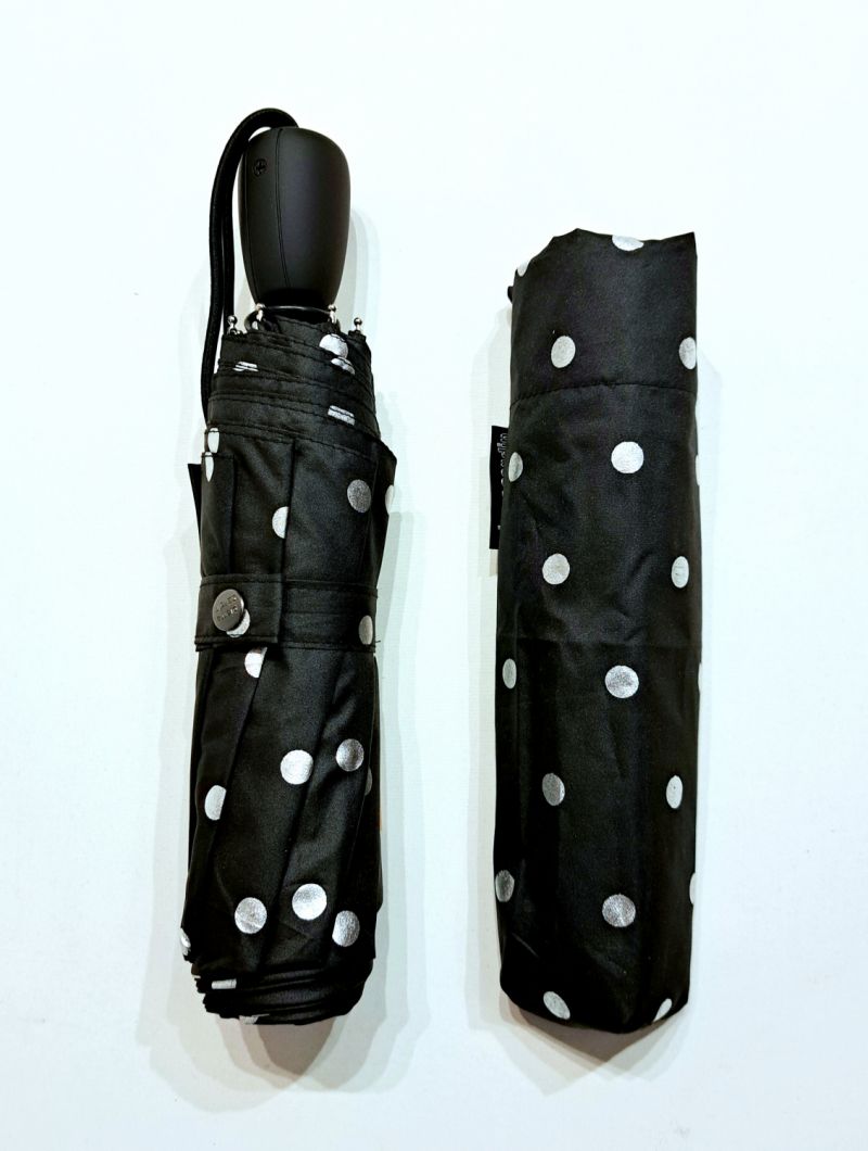 Mini parapluie noir pliant open close imprimé pois argenté classique P.Cardin - Grand & solide
