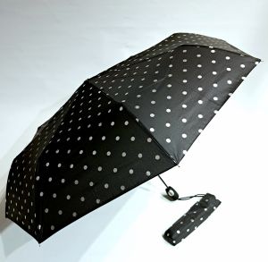 Mini parapluie noir pliant open close imprimé pois argenté classique P.Cardin - Grand et solide