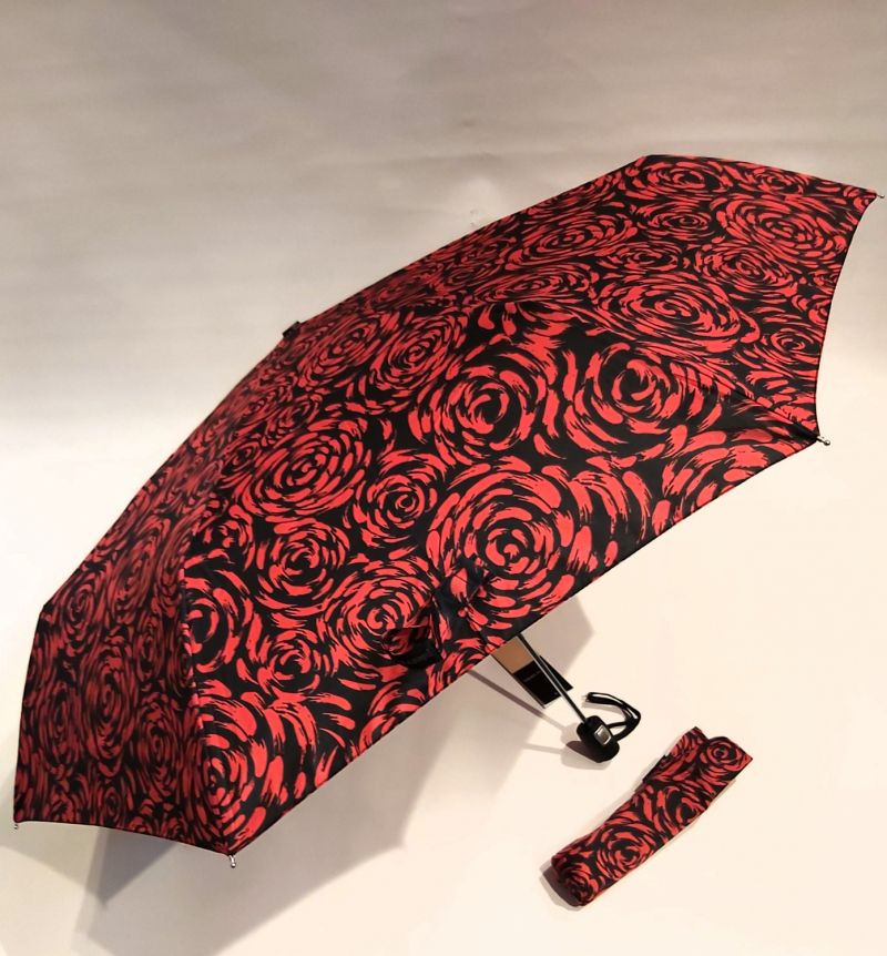 Mini parapluie Slim pliant open close des roses en noir & rouge P.Cardin, le Slim léger et solide