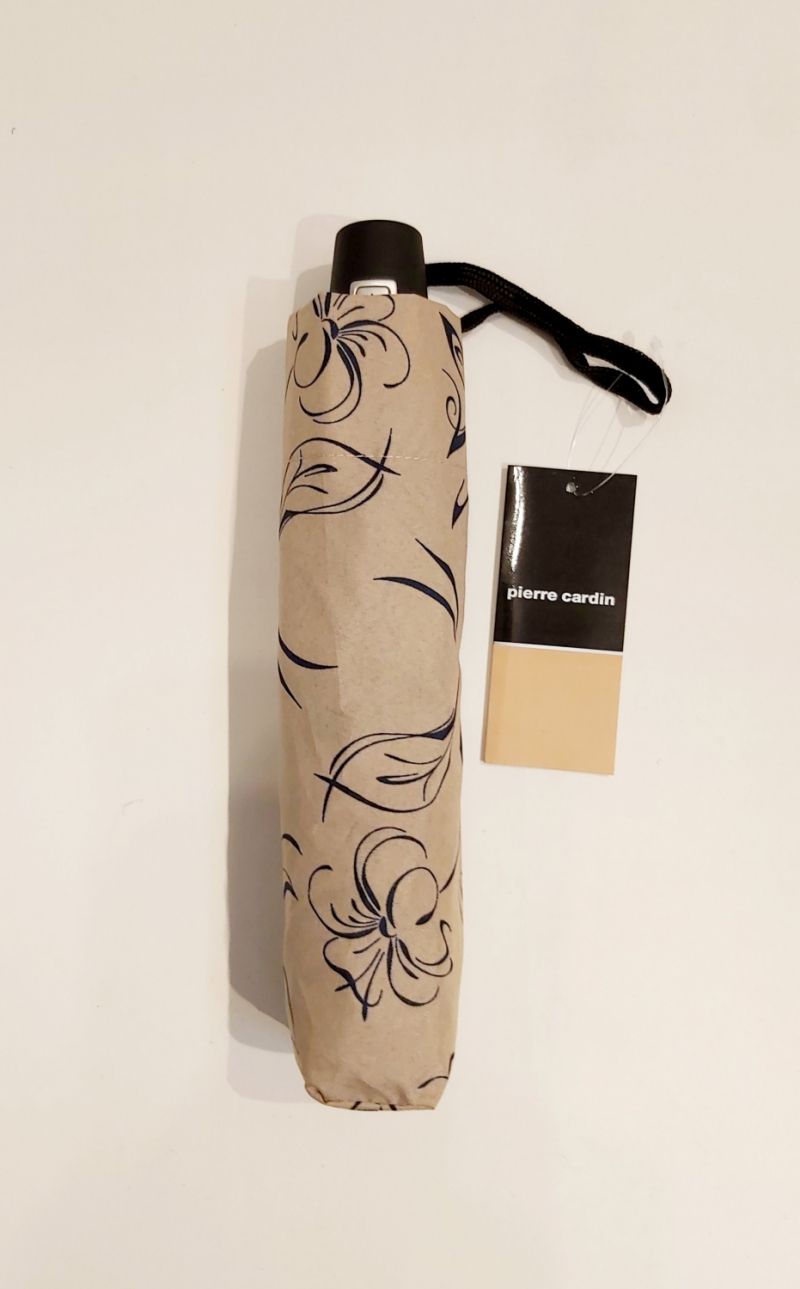 Mini parapluie Slim pliant beige open close imprimé de fleurs P.Cardin, le Slim léger et solide