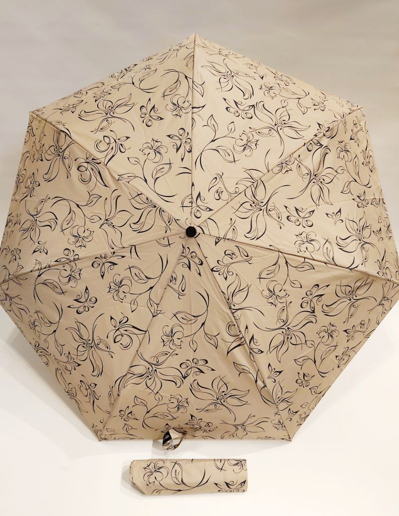 Mini parapluie Slim pliant beige open close imprimé de fleurs P.Cardin, le Slim léger et solide