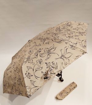 Mini parapluie Slim pliant beige open close imprimé de fleurs P.Cardin - le Slim léger 250g & solide