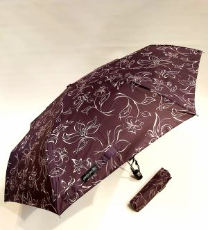 Mini parapluie extra fin pliant prune open close imprimé de fleurs P.Cardin, le Slim léger et solide
