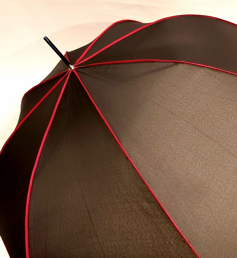 Parapluie long auto noir & rouge Signature P.Cardin, Grand, léger et solide